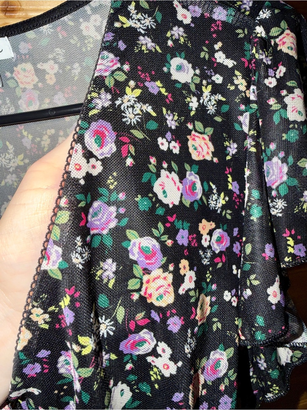 love, Fire Black Floral V-Neck Ruffle Peplum Blouse - Picture 3 of 4